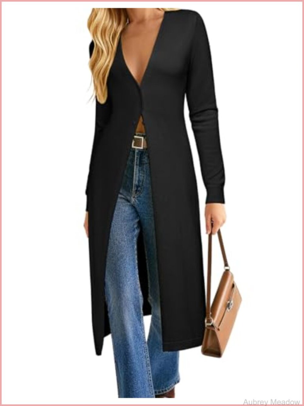 Elegant Open V-Neck Printed Long Sleeve Blouse, Sheer Chiffon Office Top
